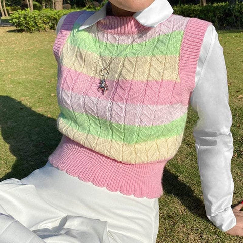 Rainbow Striped Sleeveless Sweater