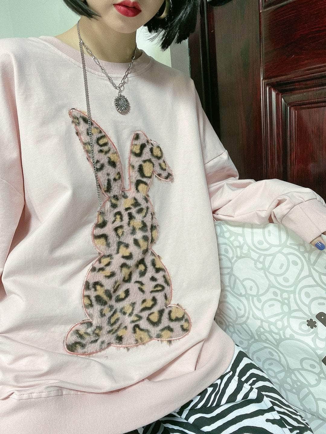 Rabbit Plush Leopard Long Sleeve Tee