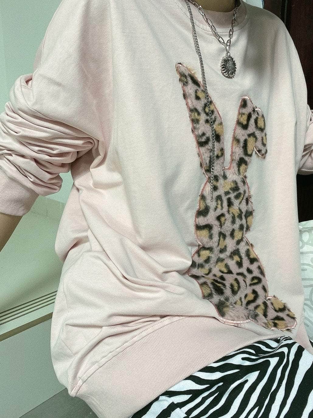 Rabbit Plush Leopard Long Sleeve Tee
