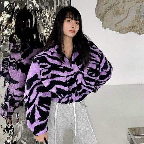 Purple Zebra Fluffy Jacket
