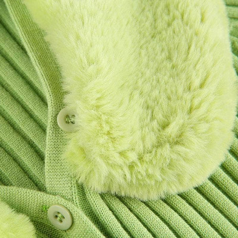 Vintage Single-breasted Knit Fur Crop Top