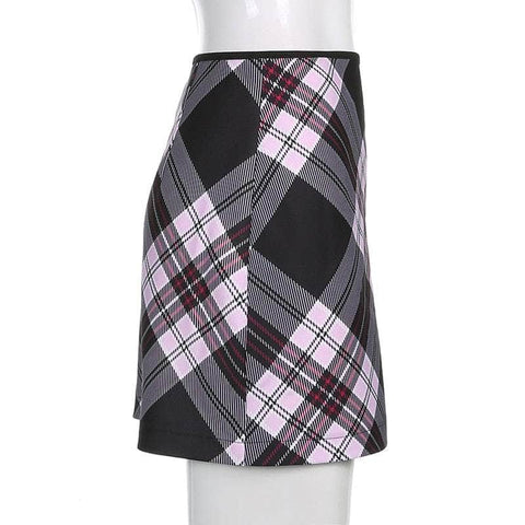 the st Checkered High Waisted Short Skirt