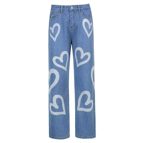 Hearts Print High Waist Jeans