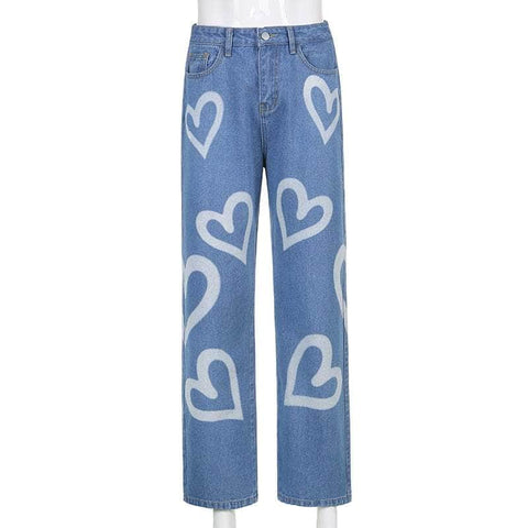 Hearts Print High Waist Jeans