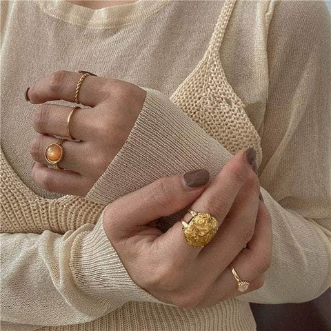 CHARMIEZZ Vintage Daisy Marble Stone Rings