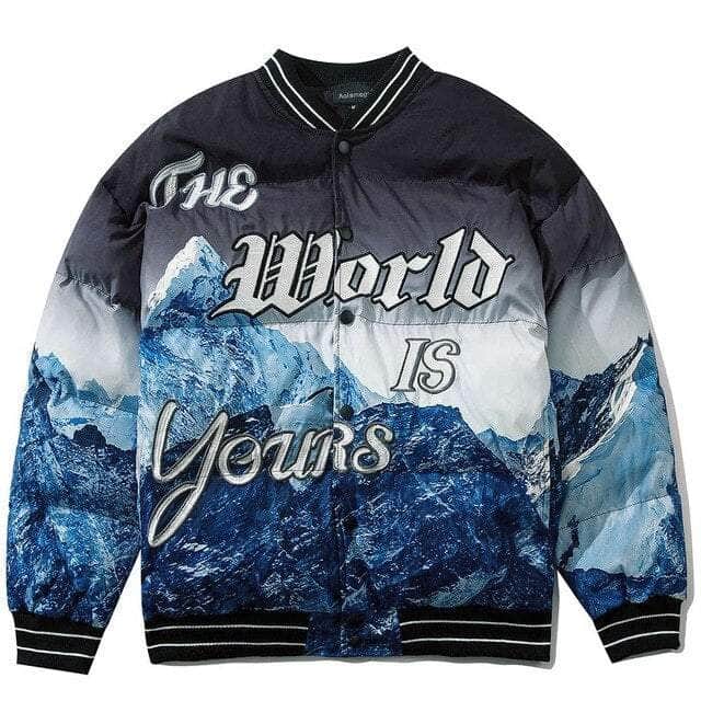 Snow Mountain Wonderland Embroidery Winter Jacket Padded Coat