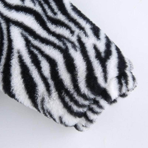 Zebra Faux Fur Zipper Pullove