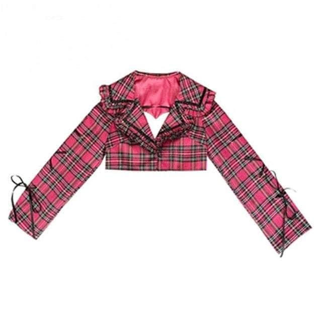 Pink Plaid Cropped Gothic Jacket