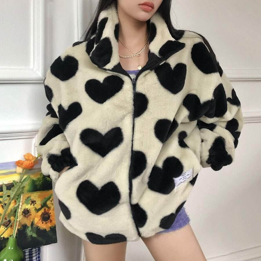 Hearts Faux Fur Coat