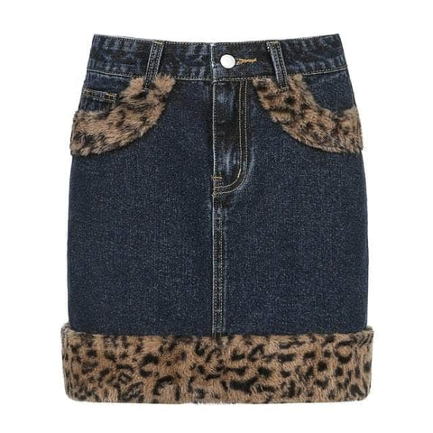 Leopard Faux Fur Jeans Skirts