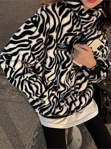Zebra Plush Zipper Jacket