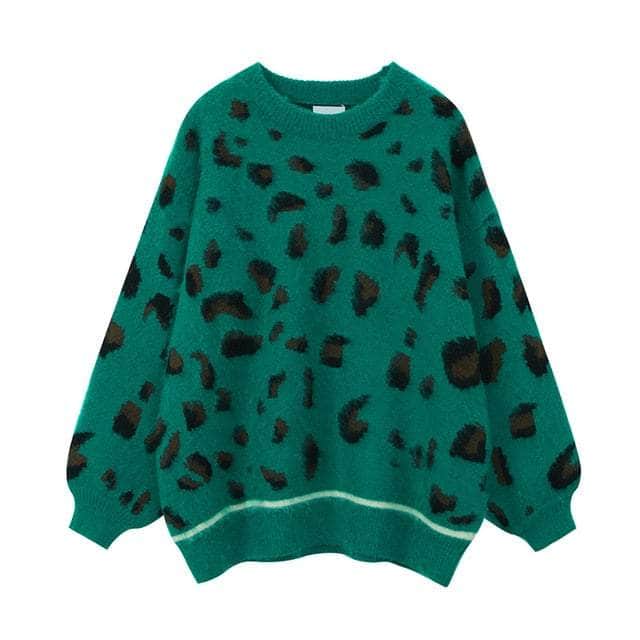 Vintage Knitted Green Leopard Sweater