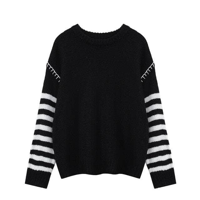 Striped Long Sleeves Black Sweater
