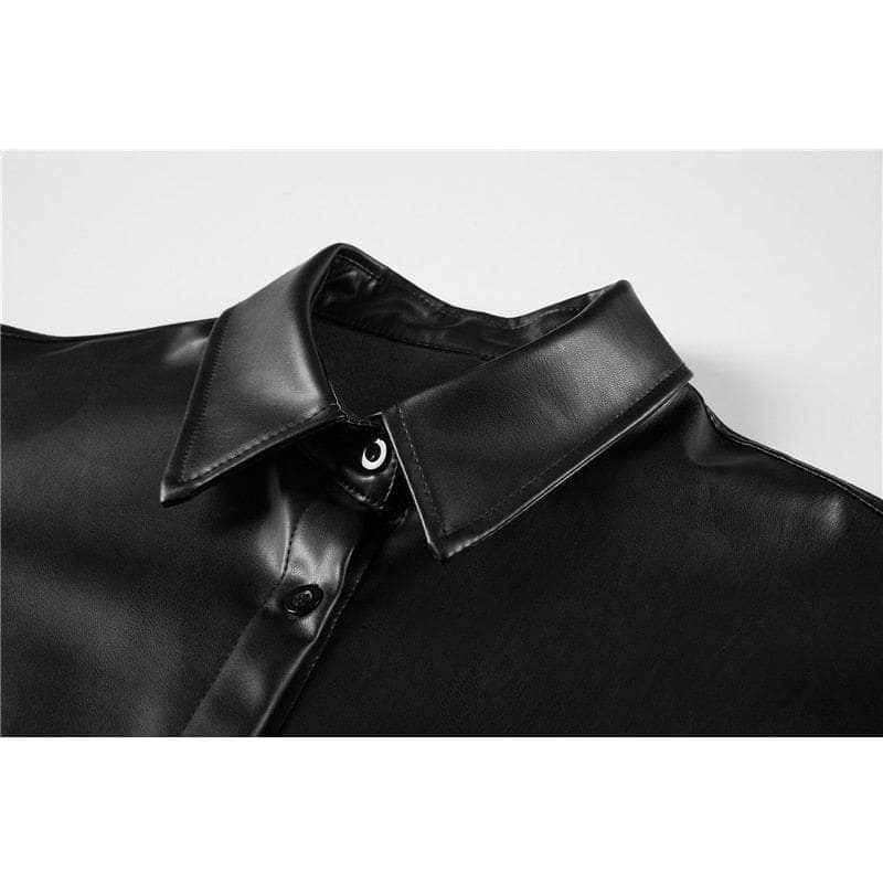 Long Faux Leather Buttons Jacket