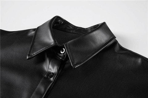 Long Faux Leather Buttons Jacket