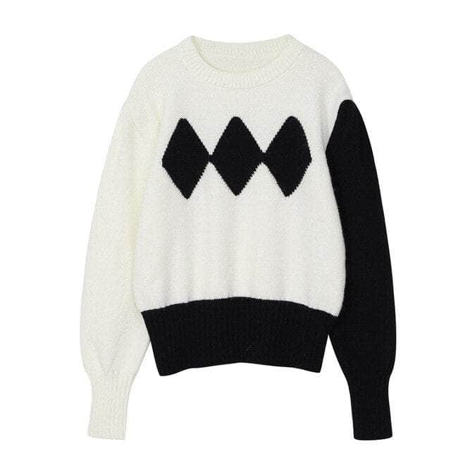 Argyle Puff Knitted Sweater