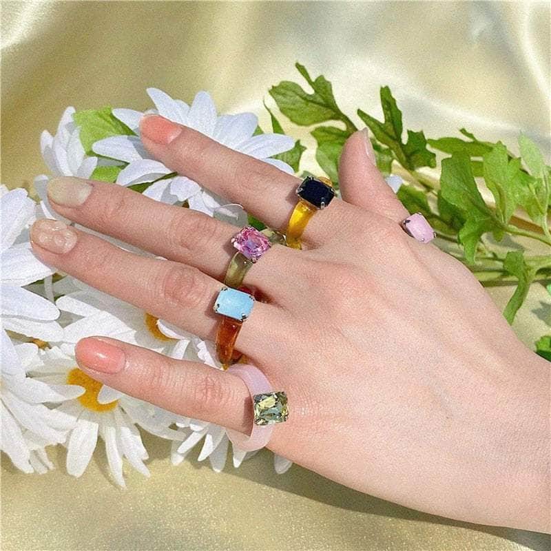 Colorful Glass Zircon Ring