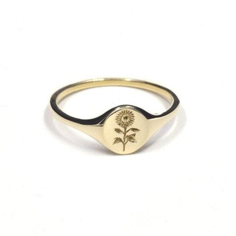 Gold Plated Sunflower Engraved Ring