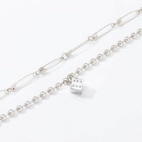 CHARMIEZZ Pins Dice Beaded Double Layer Necklace