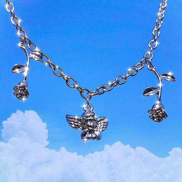 CHARMIEZZ 90s Angel Rose Flower Pendant Necklace