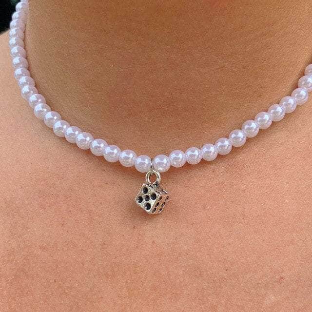 CHARMIEZZ Vintage Pearl Dice Pendant Necklace