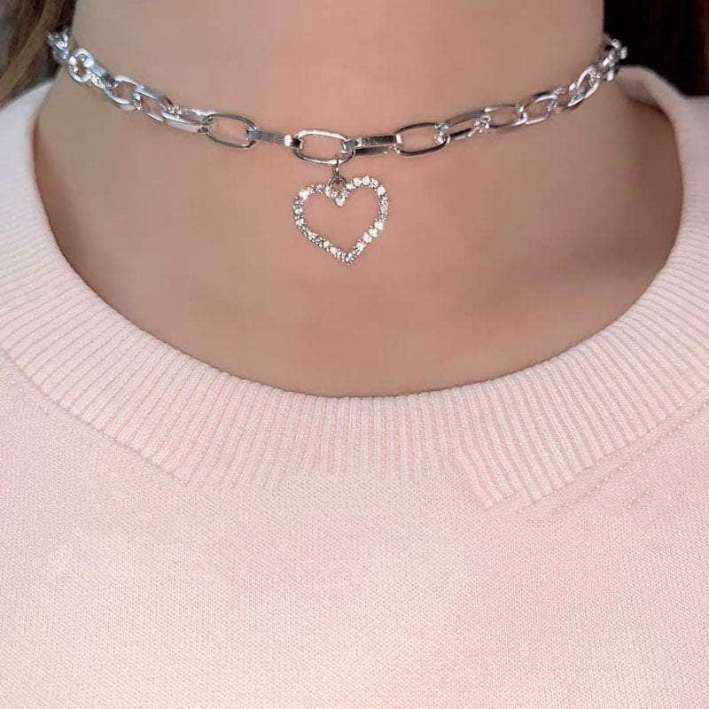 CHARMIEZZ Hollow Out Heart Crystal Choker
