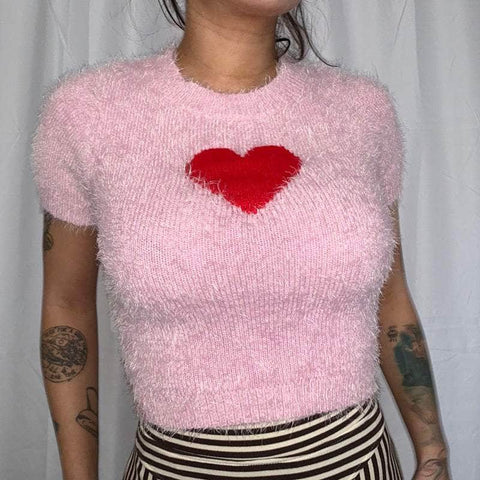 H<3RT Knitted Plush Crop Top