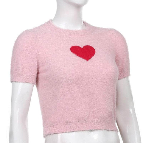 H<3RT Knitted Plush Crop Top
