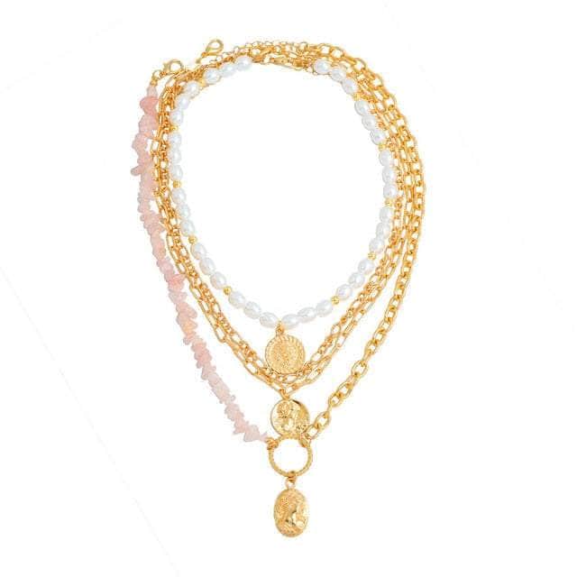 Bohemia Gold Multilayers Natural Stone Beads Necklace