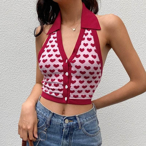 Hearts Halter Knit Cropped Vist