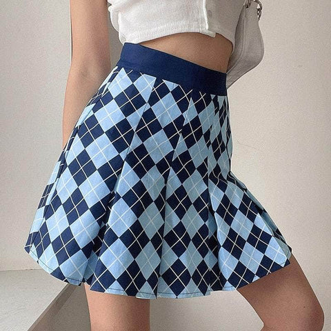 Argyle Plaid Pleated Skirt