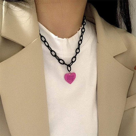 Black Hollow Curb Heart Necklace