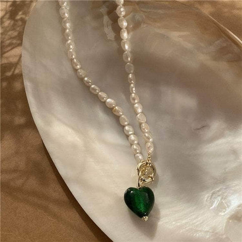Handmade Baroque Pearl Crystal Heart Necklace