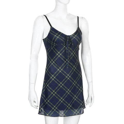 Checkered Arota Mesh A Line Short Dress