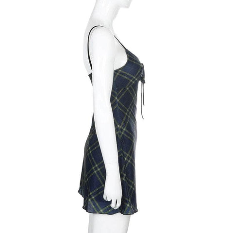 Checkered Arota Mesh A Line Short Dress