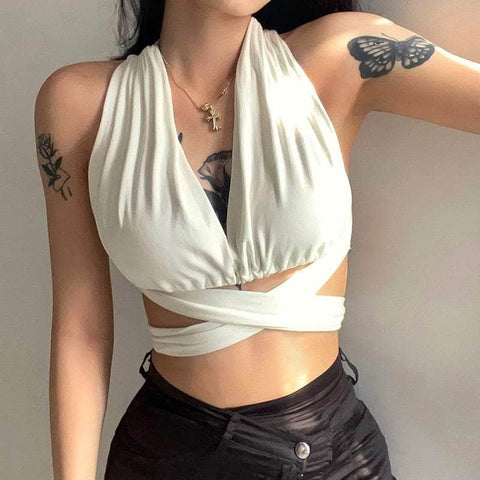 Bandage White Backless "Night" Crop Top