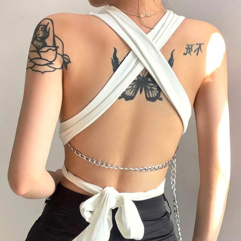 Bandage White Backless "Night" Crop Top
