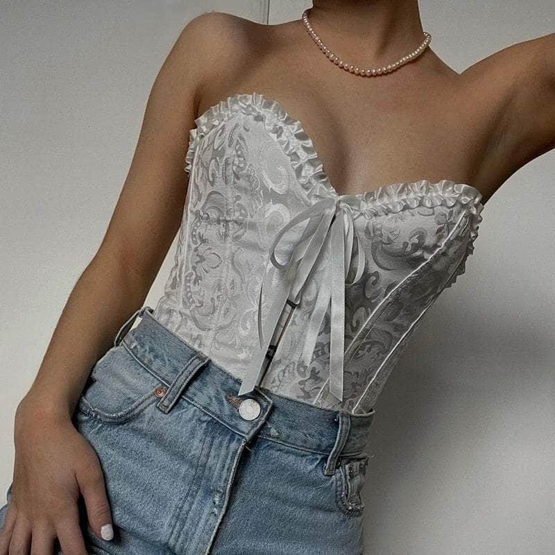 RETRATIOLO Lace Up Bandage Strapless Crop Top