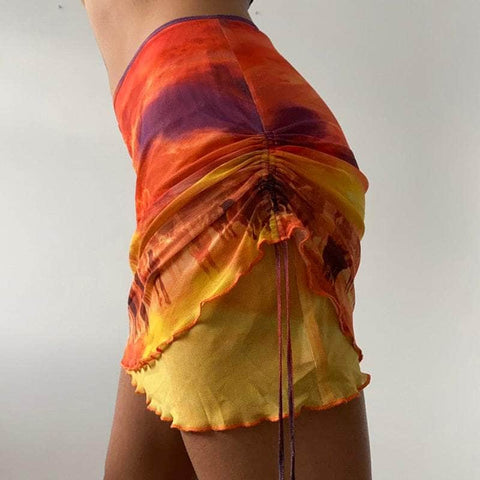 Tie Dye THE dead wallMesh Mini Skirt
