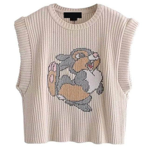 Bambi Thumper Rabbit Embroidery Knitted Crop Jumper