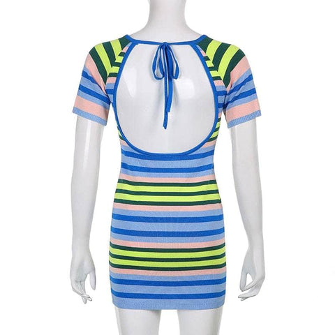 Striped Backless GP Bodycon Knitted Dress
