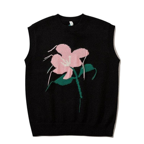 Floral embroidery knitted vest