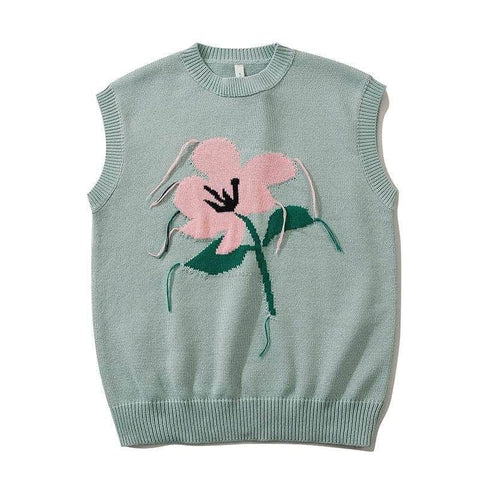 Floral embroidery knitted vest