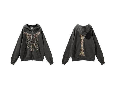 MELTED LUNGS SKELETON Double-Sided Zipper Hoodie