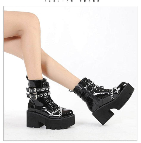 Black Dark Platform Chain Boots