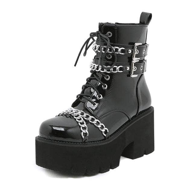 Black Dark Platform Chain Boots
