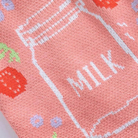 Strawberry Milk Knitted Tote Bag
