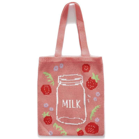 Strawberry Milk Knitted Tote Bag