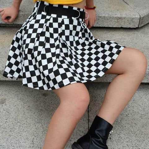 Pleated Checkerboard Skirt