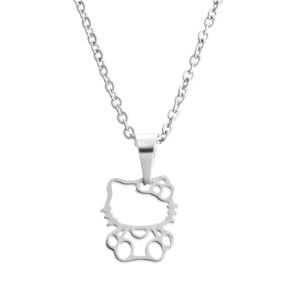 Stainless Steel Hollowed Hello Kitty Cat Necklace